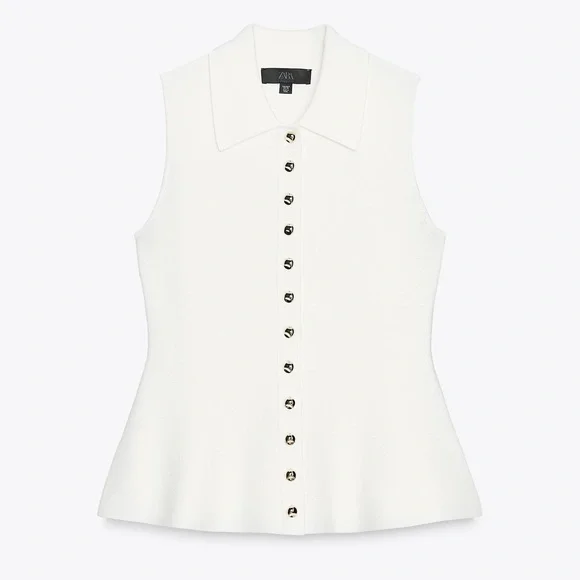 Zara Knit White Sleeveless Button-Up Blouse - Picture 5 of 11